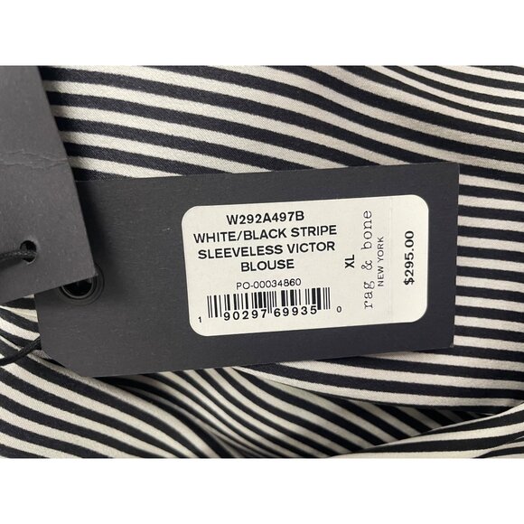 Rag & Bone Womens Black & White Striped Silk Sleeveless Wrap Blouse Sz XL - New - Picture 7 of 8